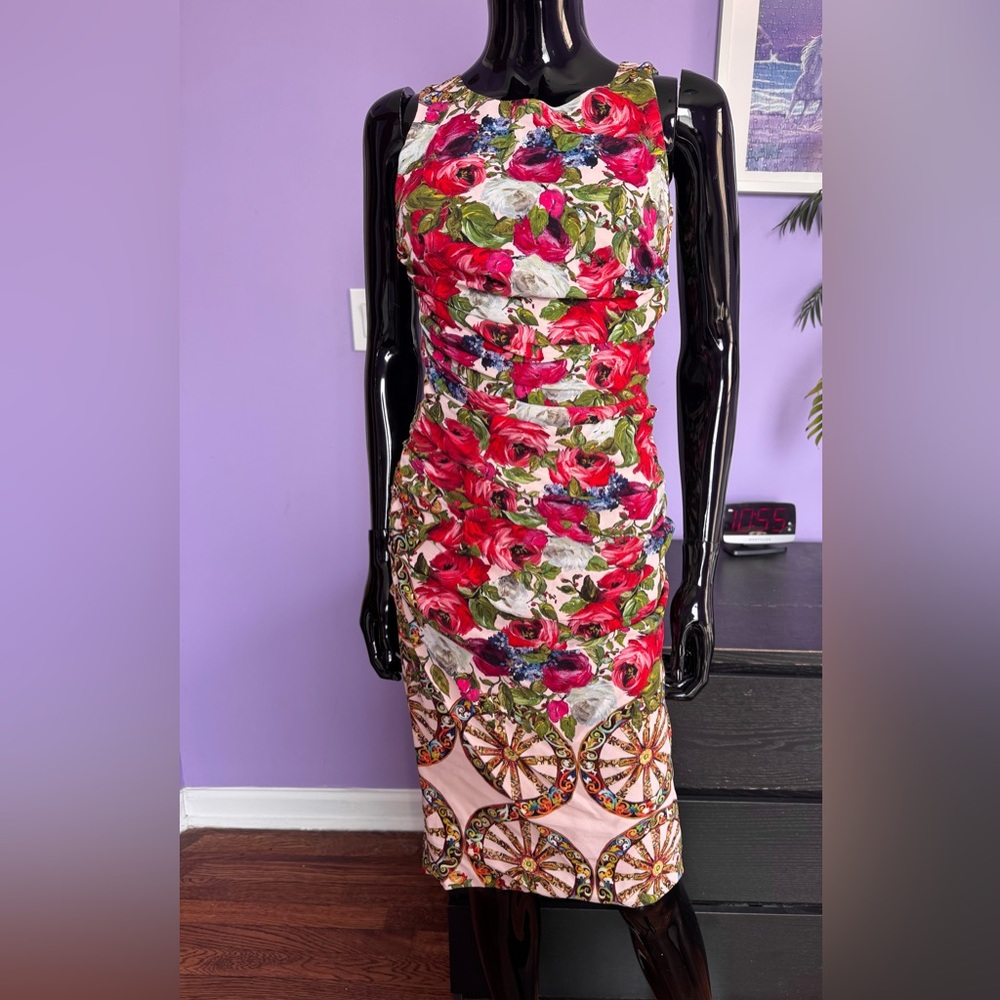 Dolce&Gabbana Pink Floral Ruched Sheath Dress - Picture 1 of 13